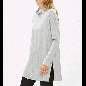 NWOT Eileen Fisher Tencel Stretch Terry Turtleneck Tunic Top Gray Lagenlook Larg